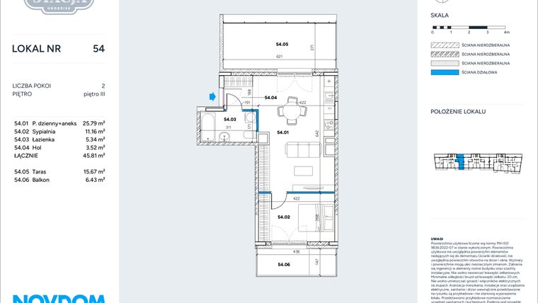 Rzut - Mieszkanie na sprzedaż 2 pokoje o powierzchni 45,81 m² - numer 54 w Stacja Grodzisk
