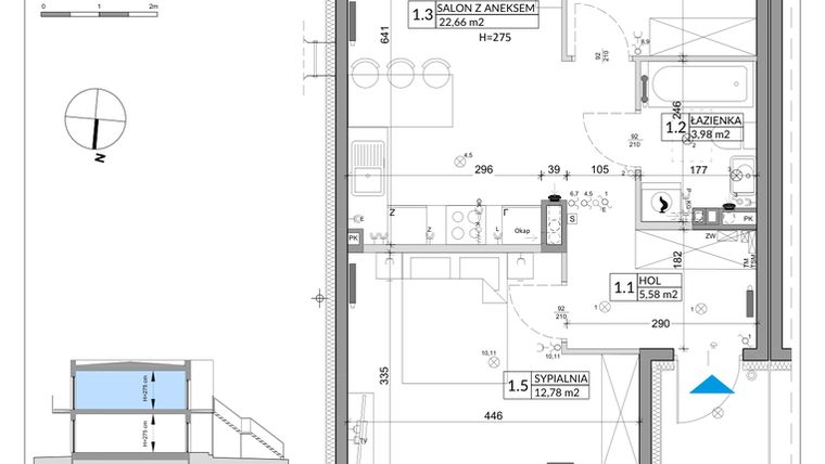 Rzut - Mieszkanie na sprzedaż 3 pokoje o powierzchni 56,89 m² - numer 61B w Osiedle Młodych etap X
