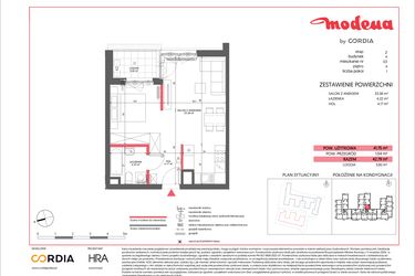 Rzut - Mieszkanie na sprzedaż 1 pokój o powierzchni 41,75 m² - numer A.122 w Modena II