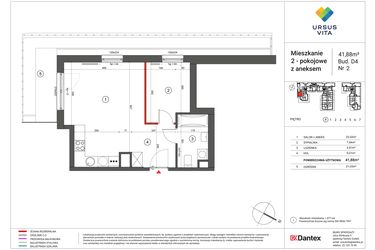 Rzut - Mieszkanie na sprzedaż 2 pokoje o powierzchni 41,85 m² - numer D-2 w Ursus Vita - bud. D