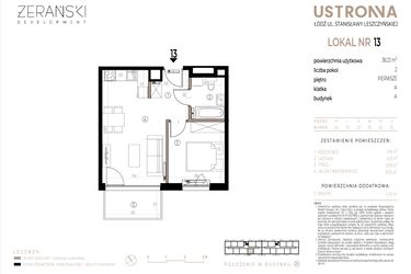 Rzut - Mieszkanie na sprzedaż 2 pokoje o powierzchni 38,22 m² - numer A013 w Ustronna