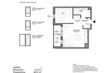 Rzut - Mieszkanie na sprzedaż 2 pokoje o powierzchni 48,51 m² - numer D.2.4.4 w Rumia Centralna