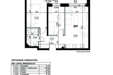 Rzut - Mieszkanie na sprzedaż 3 pokoje o powierzchni 54,36 m² - numer M9 w Miejska Premium II