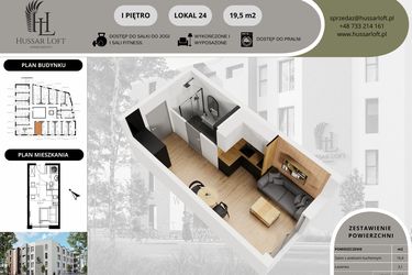 Rzut - Mieszkanie na sprzedaż 1 pokój o powierzchni 19,5 m² - numer 24 w Hussar Loft - Apartamenty inwestycyjne