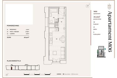 Rzut - Mieszkanie na sprzedaż 1 pokój o powierzchni 28,42 m² - numer C.6 w Młyny Mogilska