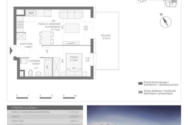 Rzut - Mieszkanie na sprzedaż 2 pokoje o powierzchni 34,04 m² - numer M12 w Apartamenty Przystań bud. F