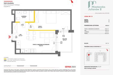 Rzut - Mieszkanie na sprzedaż 2 pokoje o powierzchni 48,52 m² - numer 13 w Miasteczko Julianów etap 2