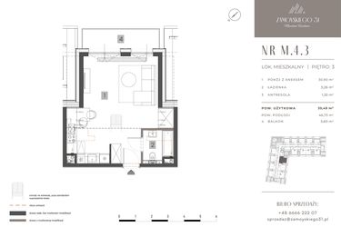 Rzut - Mieszkanie na sprzedaż 1 pokój o powierzchni 35,49 m² - numer M.4.3 w Zamoyskiego 31