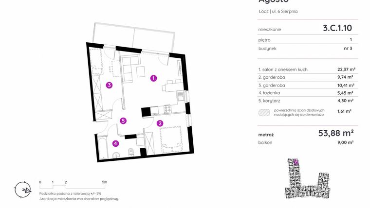 Rzut - Mieszkanie na sprzedaż 1 pokój o powierzchni 53,88 m² - numer 3.C.1.10 w Murapol Agosto