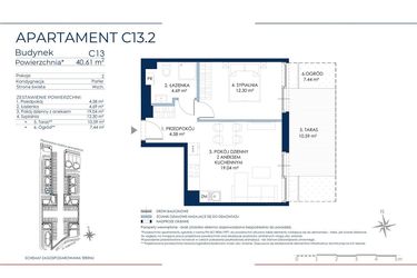 Rzut - Mieszkanie na sprzedaż 2 pokoje o powierzchni 40,61 m² - numer C13.2 w Sol Marina etap III