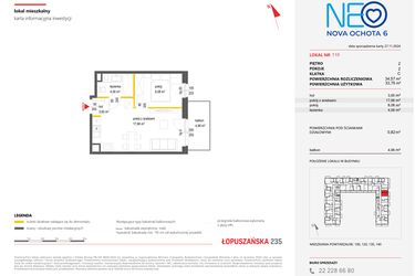 Rzut - Mieszkanie na sprzedaż 2 pokoje o powierzchni 34,57 m² - numer 110 w Neo Nova Ochota 6