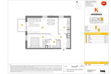 Rzut - Mieszkanie na sprzedaż 2 pokoje o powierzchni 44,23 m² - numer A20 w Apartamenty Kamieńskiego