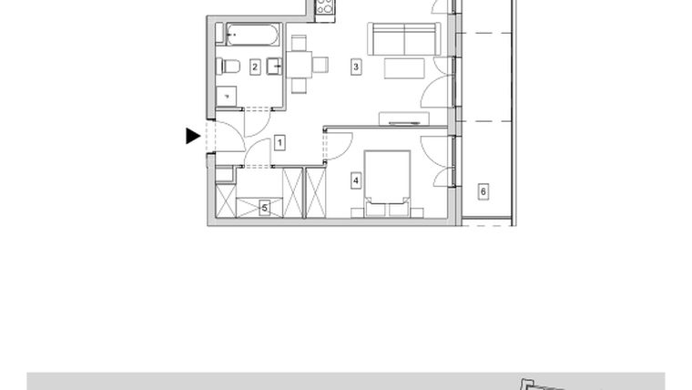 Rzut - Mieszkanie na sprzedaż 2 pokoje o powierzchni 46,24 m² - numer B5-K1-1-6 w ATAL Strachowicka II