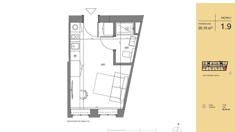 Rzut - Mieszkanie na sprzedaż 1 pokój o powierzchni 20,14 m² - numer 1.9 w Rezydencja San Petrus