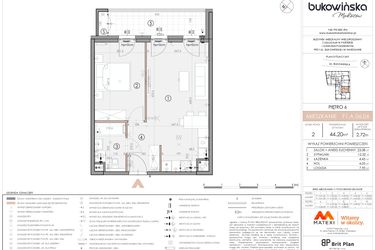 Rzut - Mieszkanie na sprzedaż 2 pokoje o powierzchni 44,2 m² - numer F1.A.06.06 w Bukowińska Mokotów