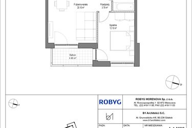 Rzut - Mieszkanie na sprzedaż 2 pokoje o powierzchni 40,52 m² - numer A.1M02 w Leszczyńskich 2