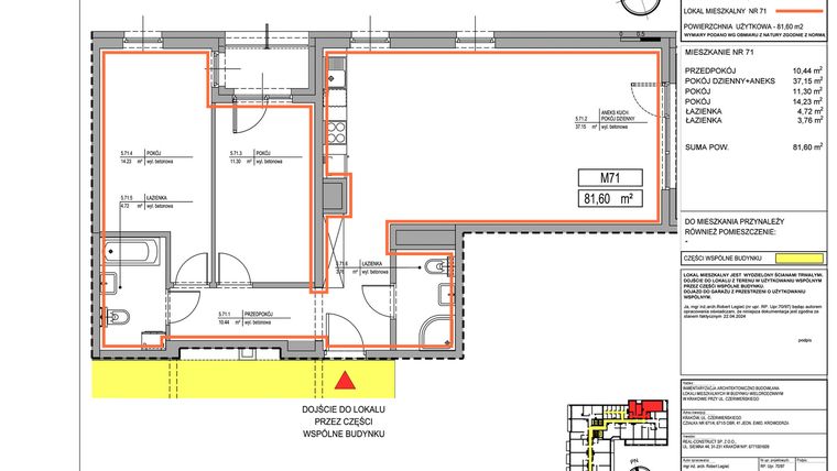 Rzut - Mieszkanie na sprzedaż 3 pokoje o powierzchni 81,6 m² - numer 3.71 w Czerwieńskiego 3
