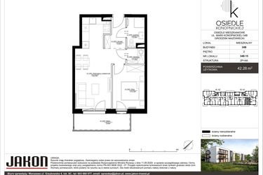 Rzut - Mieszkanie na sprzedaż 2 pokoje o powierzchni 42,28 m² - numer 34B.15 w Osiedle Konopnickiej etap II