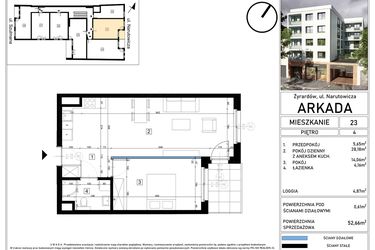 Rzut - Mieszkanie na sprzedaż 2 pokoje o powierzchni 52,66 m² - numer 23 w N15