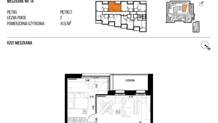 Rzut - Mieszkanie na sprzedaż 2 pokoje o powierzchni 41,57 m² - numer 22K/14 w NATURAMA II