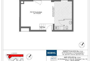 Rzut - Lokal użytkowy na sprzedaż 1 pokój o powierzchni 38,17 m² - numer RM/1B/F/0/LU2 w Rytm Mokotowa - etap 1B