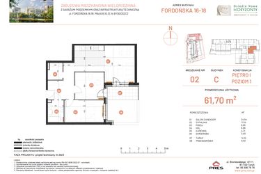 Rzut - Mieszkanie na sprzedaż 6 pokoi o powierzchni 61,7 m² - numer 18.2 w Osiedle Nowe Horyzonty etap II