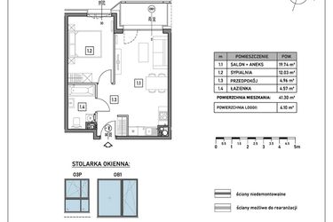 Rzut - Mieszkanie na sprzedaż 2 pokoje o powierzchni 41,3 m² - numer B.3.5 w GreenLine