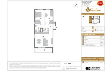 Rzut - Mieszkanie na sprzedaż 3 pokoje o powierzchni 65,44 m² - numer M9 w Wille Biskupin III