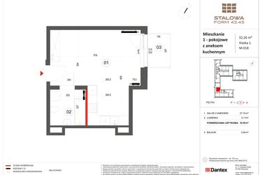 Rzut - Mieszkanie na sprzedaż 1 pokój o powierzchni 32,26 m² - numer 18 w Stalowa Form 43.45