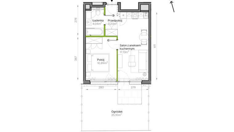 Rzut - Mieszkanie na sprzedaż 2 pokoje o powierzchni 35,26 m² - numer A2/07 w Bemowo Vita