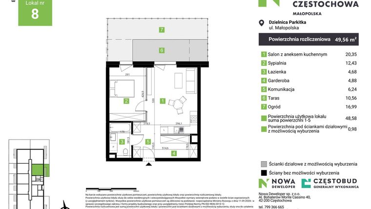 Rzut - Mieszkanie na sprzedaż 2 pokoje o powierzchni 49,56 m² - numer E8 w Nowa Częstochowa Małopolska etap II