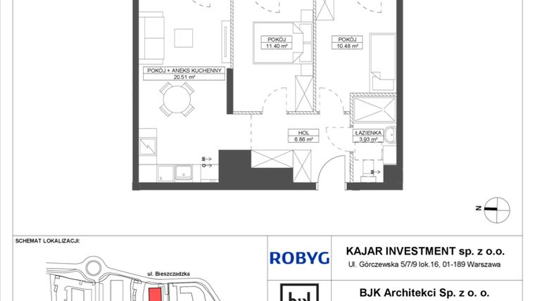 Rzut - Mieszkanie na sprzedaż 3 pokoje o powierzchni 53,18 m² - numer C.0M03 w Foresteria