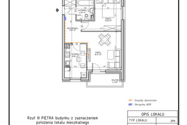Rzut - Mieszkanie na sprzedaż 2 pokoje o powierzchni 48,71 m² - numer M38 w Osiedle Foresto etap 2