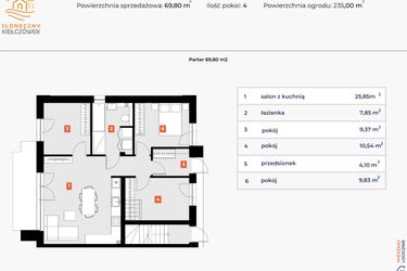 Rzut - Mieszkanie na sprzedaż 4 pokoje o powierzchni 69,8 m² - numer 5R/1 w Słoneczny Kiełczówek etap VI