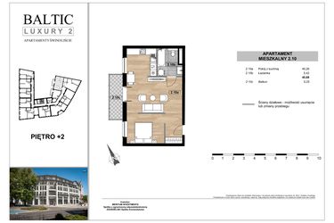 Rzut - Mieszkanie na sprzedaż 1 pokój o powierzchni 45,68 m² - numer 2.10 w Baltic Luxury 2