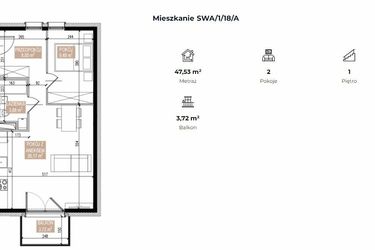 Rzut - Mieszkanie na sprzedaż 2 pokoje o powierzchni 47,53 m² - numer SWA/1/18/A w Apartamenty Świeradowska