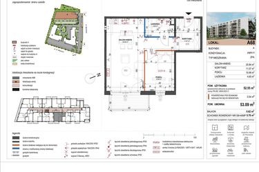Rzut - Mieszkanie na sprzedaż 2 pokoje o powierzchni 52,55 m² - numer A68 w ulica Staszica bud. A