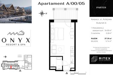 Rzut - Mieszkanie na sprzedaż 1 pokój o powierzchni 27,49 m² - numer NR 0.A5 w Onyx Resort & Spa