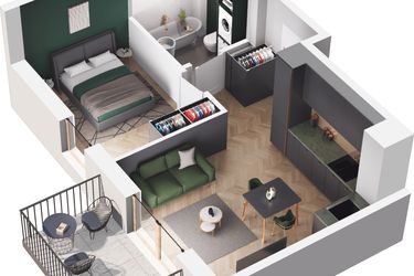 Rzut - Mieszkanie na sprzedaż 2 pokoje o powierzchni 35,51 m² - numer A2.103.M03 w Mieszkaj w mieście - Ogrody Glogera