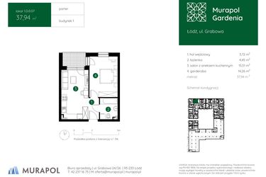 Rzut - Mieszkanie na sprzedaż 1 pokój o powierzchni 37,94 m² - numer 1.D.0.07 w Murapol Gardenia