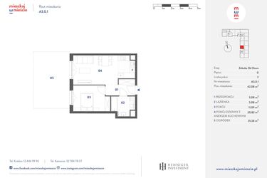 Rzut - Mieszkanie na sprzedaż 2 pokoje o powierzchni 42,08 m² - numer A3.0.1 w Mieszkaj w Mieście - Załęska od Nowa