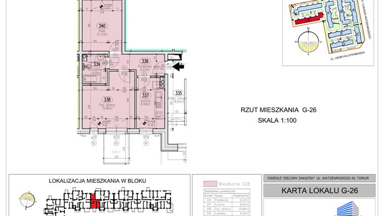 Rzut - Mieszkanie na sprzedaż 2 pokoje o powierzchni 46,68 m² - numer G-26 w Zielony Zakątek - bud. G