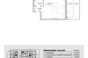 Rzut - Mieszkanie na sprzedaż 1 pokój o powierzchni 35,54 m² - numer 4.00.A05 w Ogrody Andersa III