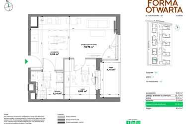 Rzut - Mieszkanie na sprzedaż 2 pokoje o powierzchni 37,45 m² - numer B2-14 w Forma Otwarta etap II