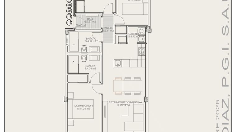 Rzut - Mieszkanie na sprzedaż 3 pokoje o powierzchni 69,4 m² - numer G1.4 w Residencial La Isla III