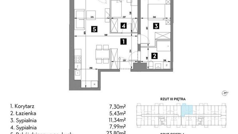 Rzut - Mieszkanie na sprzedaż 3 pokoje o powierzchni 55,75 m² - numer A2/3/5 w Metr Kwadrat