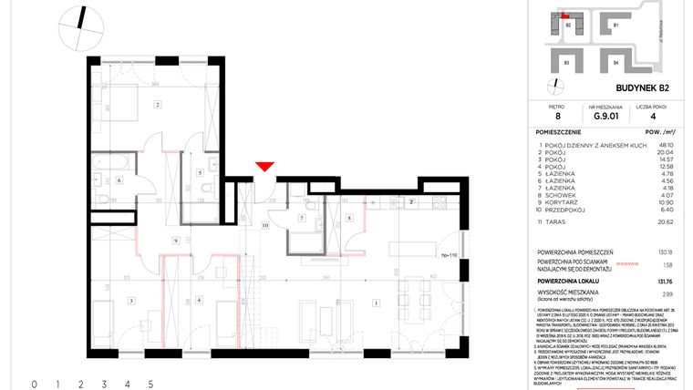 Rzut - Mieszkanie na sprzedaż 4 pokoje o powierzchni 131,76 m² - numer G.9.01 w CityFlow