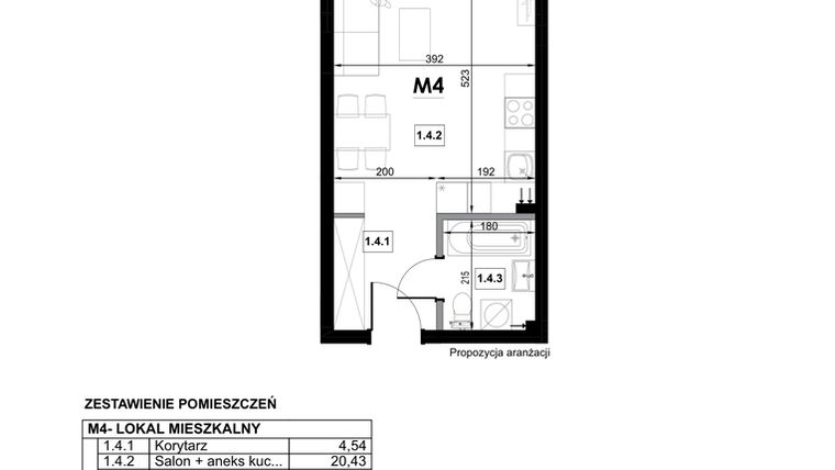 Rzut - Mieszkanie na sprzedaż 1 pokój o powierzchni 28,8 m² - numer M4 w Miejska Premium II