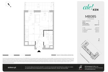 Rzut - Mieszkanie na sprzedaż 1 pokój o powierzchni 29,07 m² - numer MB085 w Ale!Ken etap 2
