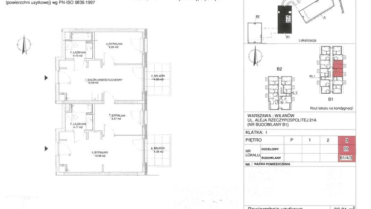 Rzut - Mieszkanie na sprzedaż 4 pokoje o powierzchni 66,01 m² - numer 20 w RZ21
